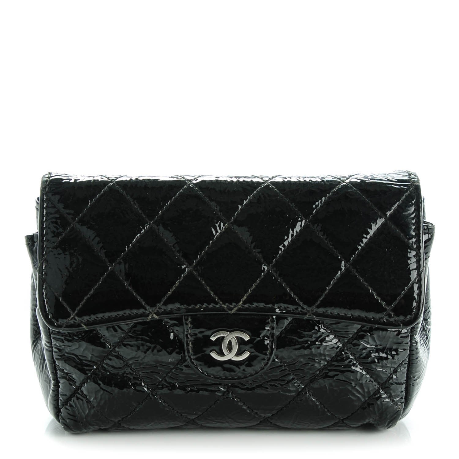 Chanel Distressed Patent Quilted Flap Cosmetic Case Black 1 of 8