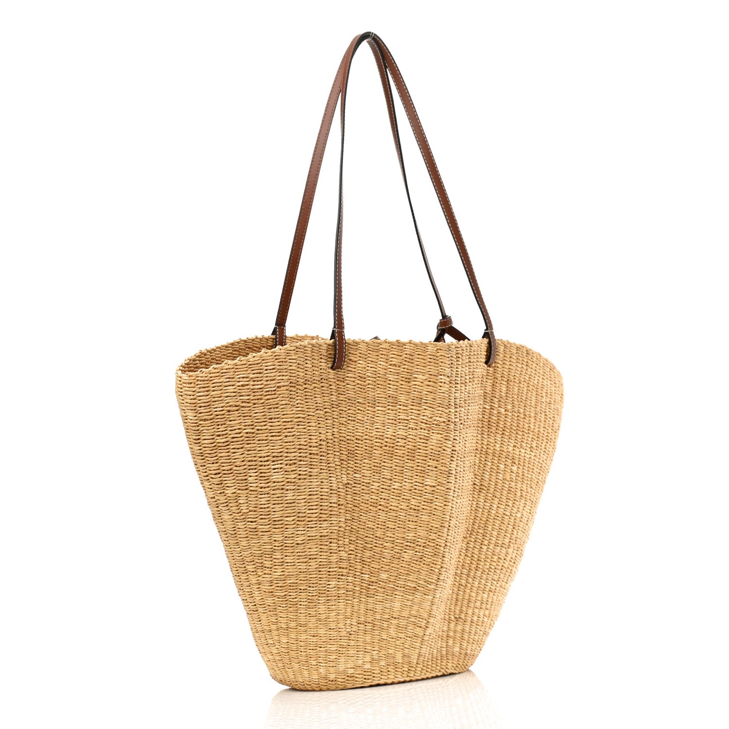Raffia Calfskin Shell Basket Tote Natural Pecan