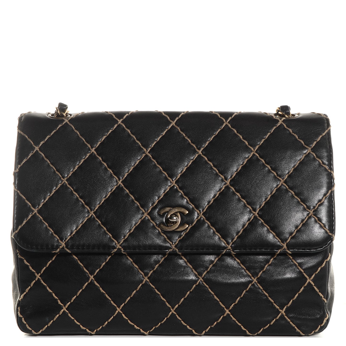 Calfskin Wild Stitch Jumbo Flap Black