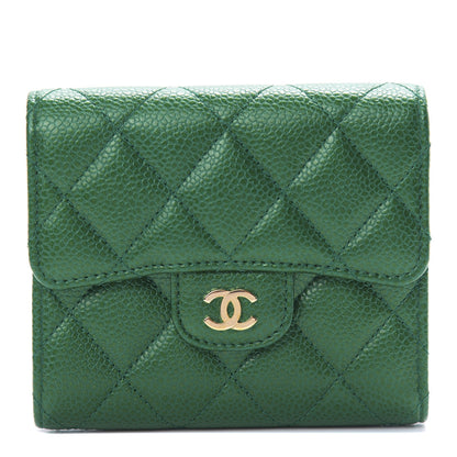 Chanel Metallic Caviar Quilted Compact Flap Wallet Green 1 of 8