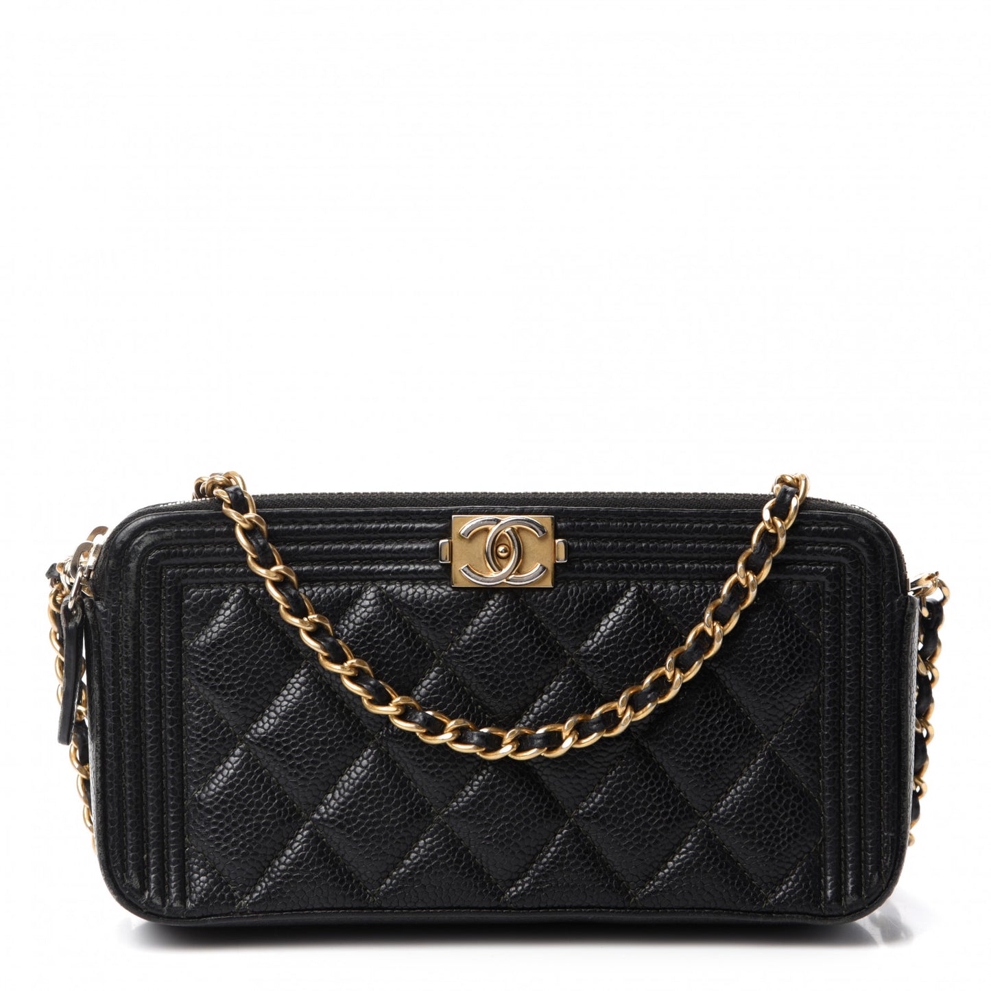 Caviar Quilted Small Boy Clutch With Chain Black