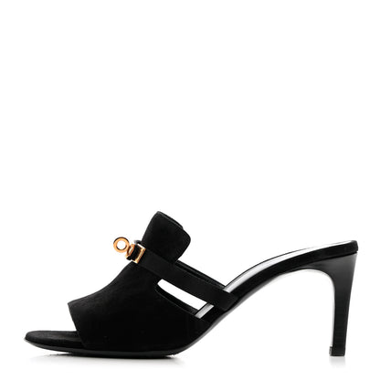 Hermes Suede Goatskin Satin Cute Sandals 39.5 Black 1 of 14
