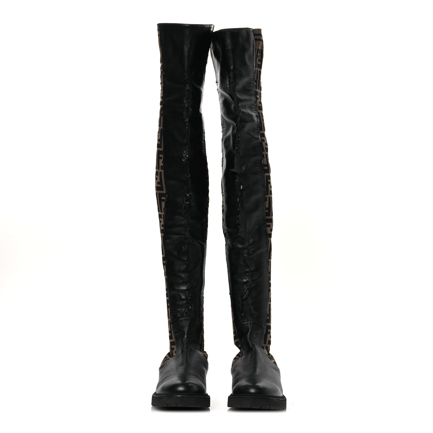 Fendi Nappa Microfiber Fabric FF Rockoko Thigh High Boots 39.5 Black Tobacco 3 of 12