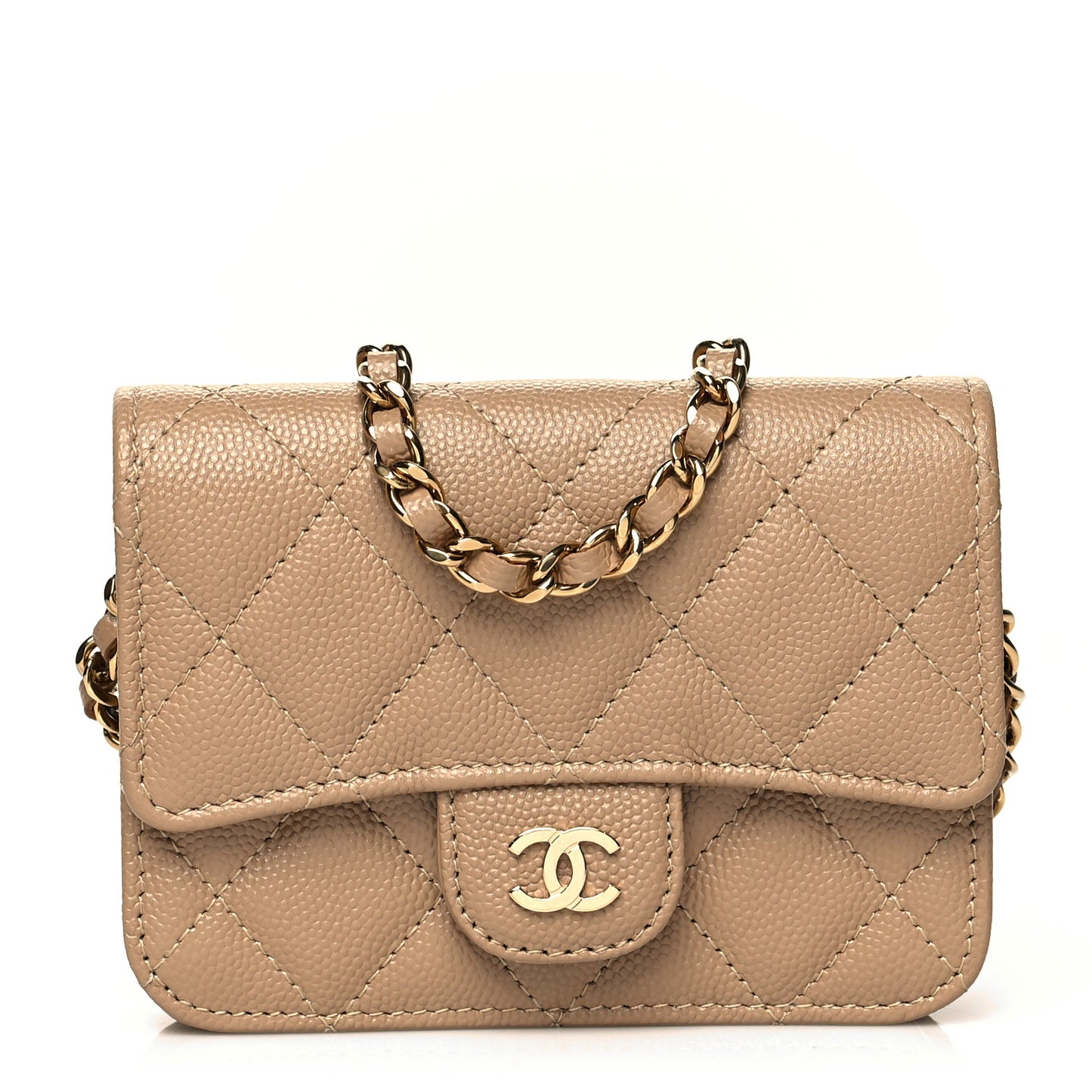 Caviar Quilted Mini Chain Bag Dark Beige
