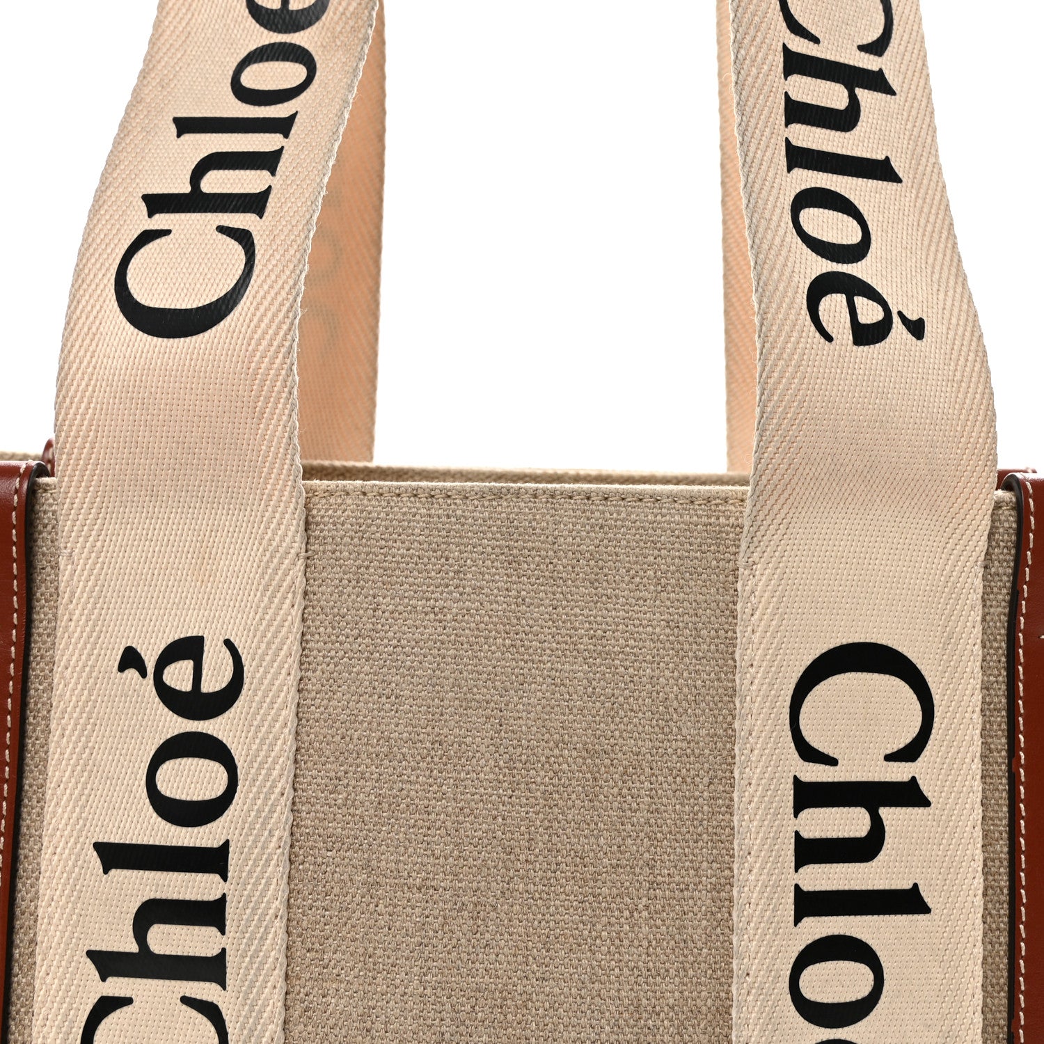 Chloe Cotton Calfskin Medium Woody Ribbon Tote White Brown 7 of 9