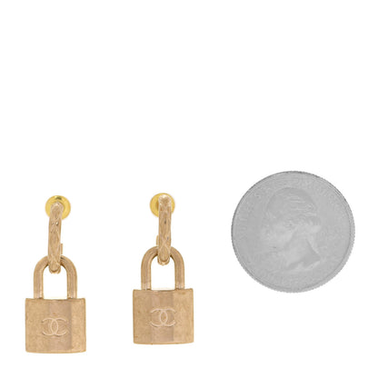 Chanel Metal Lock Drop Earrings Light Gold 2 of 5