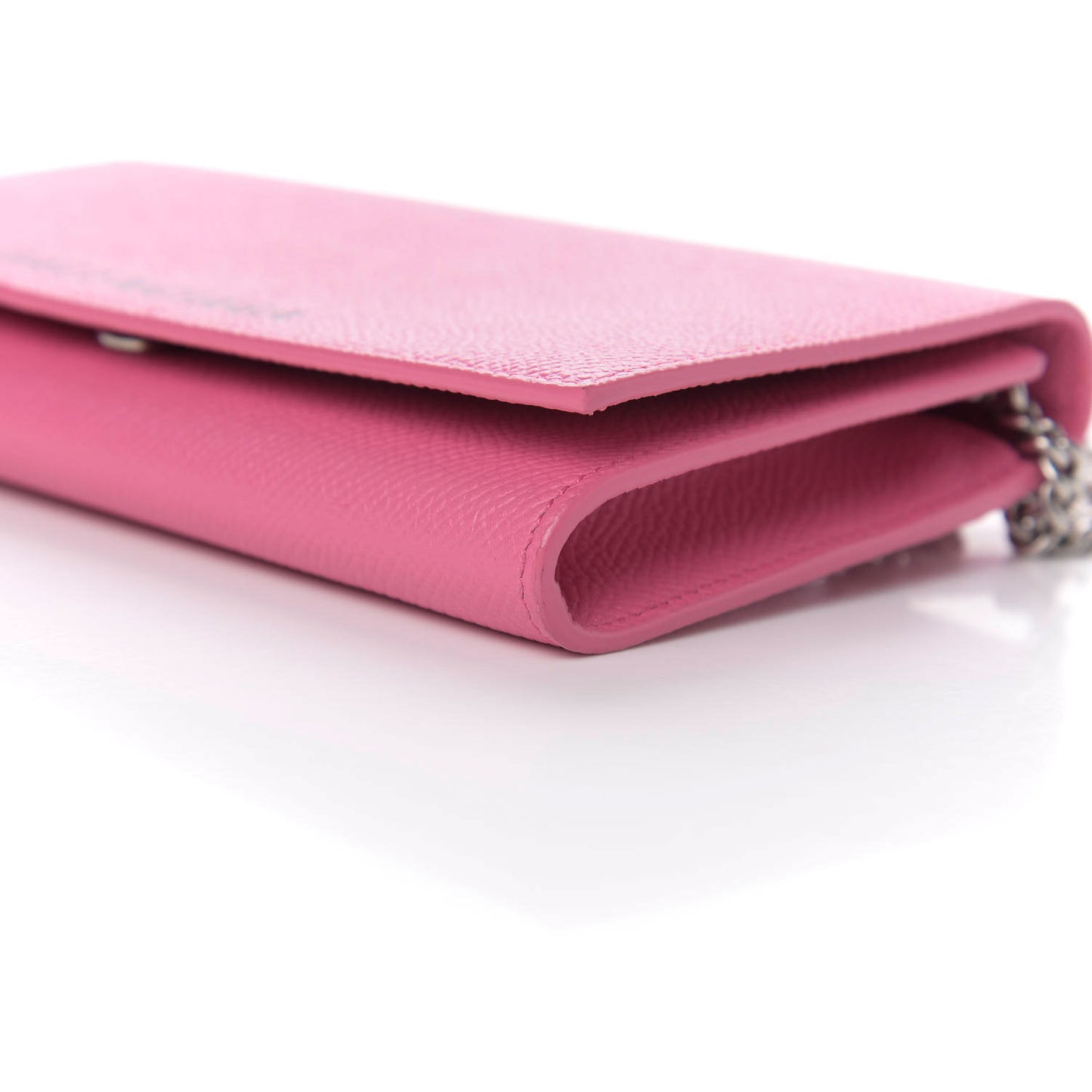 Signature Grained Calfskin Logo Ville Wallet on Chain Bubble Gum Black