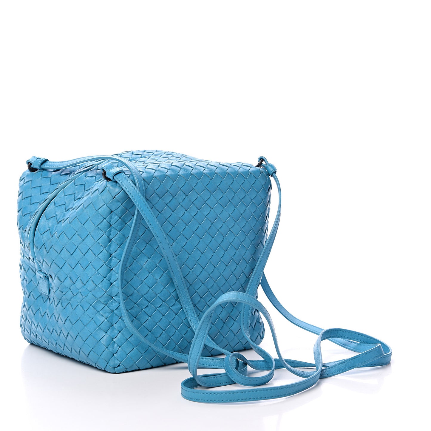 Nappa Intrecciato Cube Messenger Turquoise