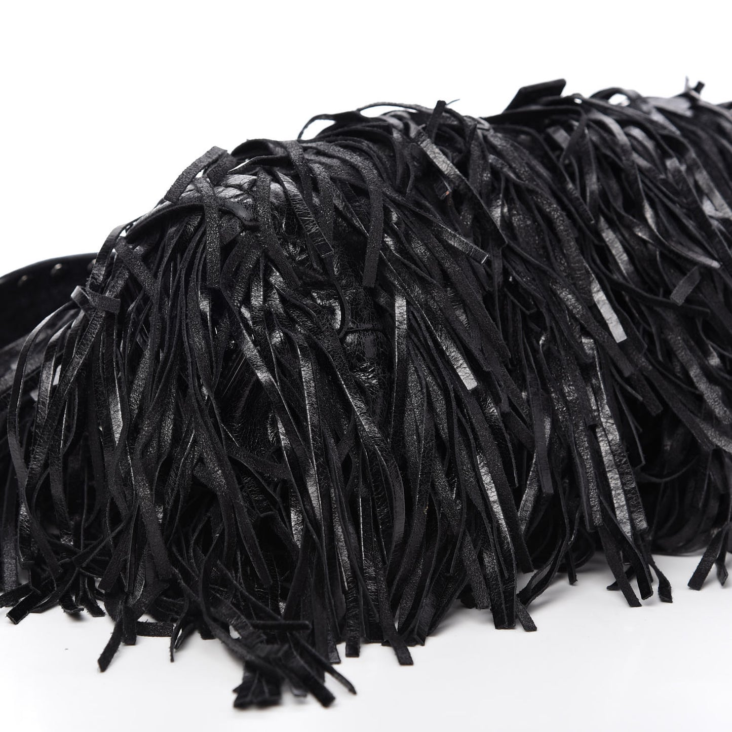 Vitello Shine Fringe Studded Flap Hobo Black