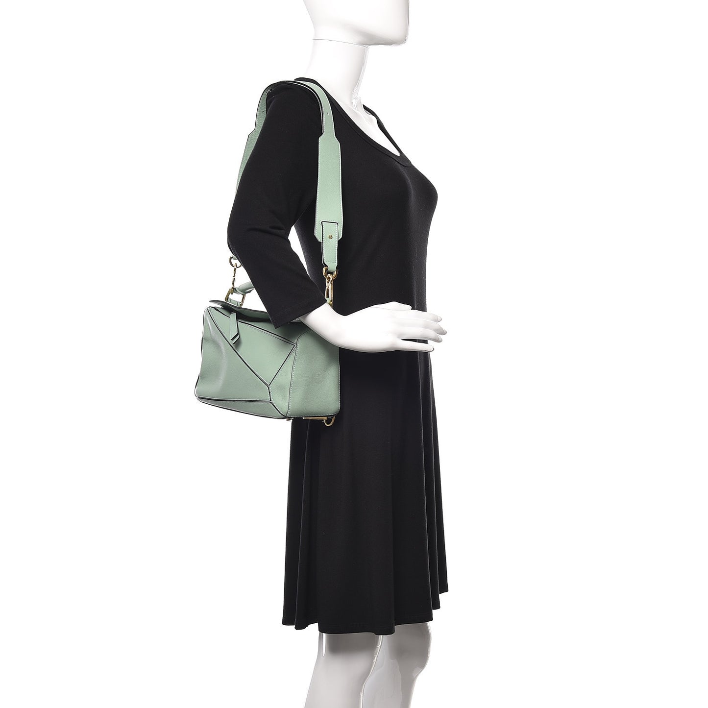 Calfskin Small Puzzle Bag Sea Water Green