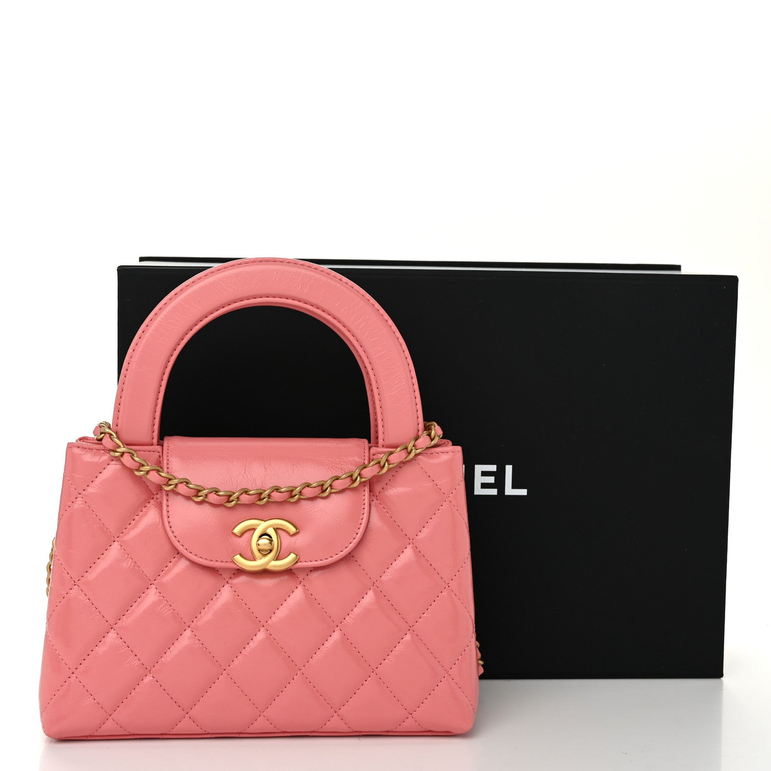 Chanel Shiny Aged Calfskin Quilted Nano Kelly Shopper Coral Pink 11 of 11