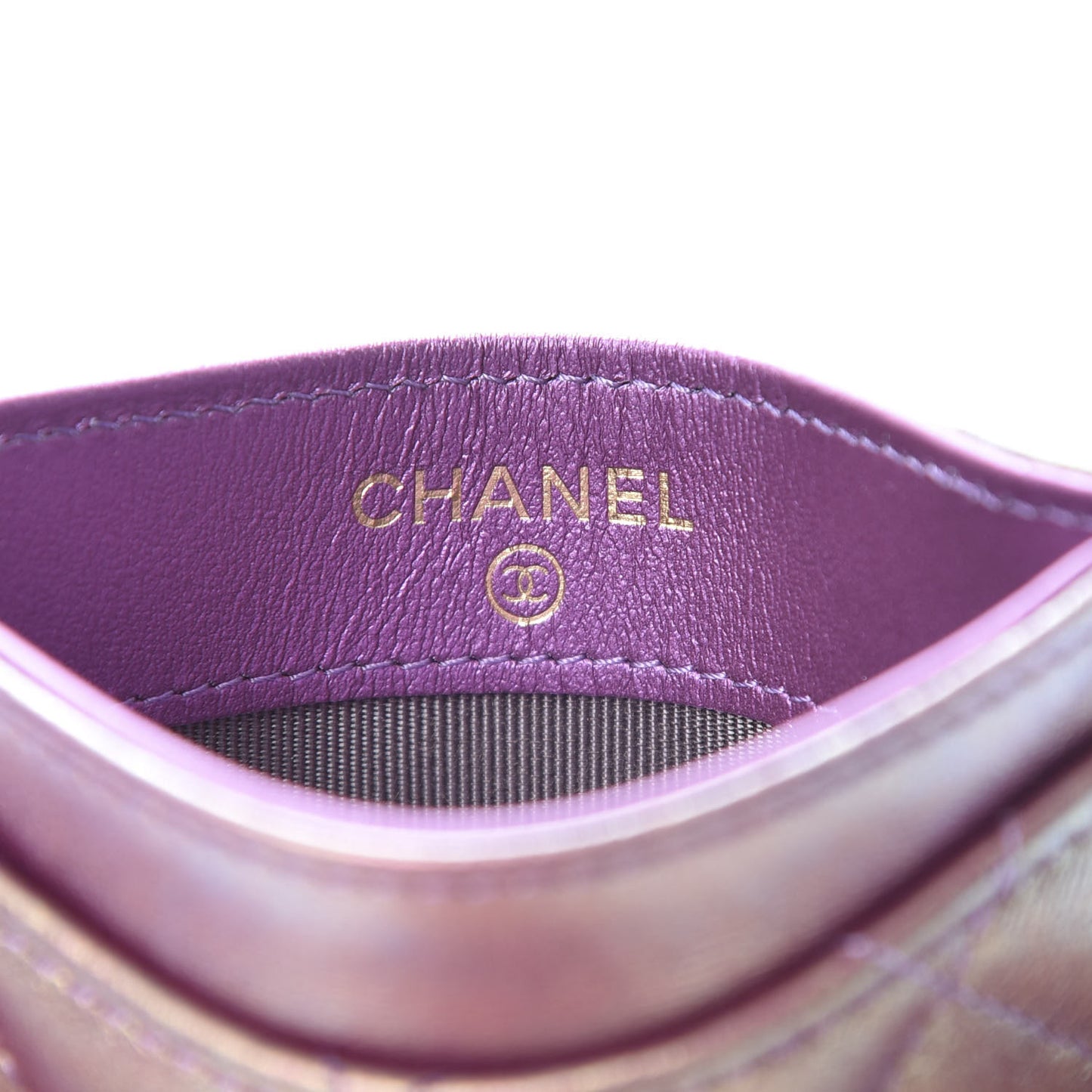 Iridescent Lambskin Quilted Card Holder Purple