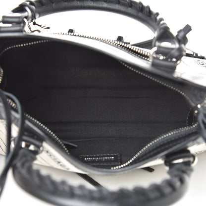 Balenciaga Canvas Satin Calfskin Diagonal Allover Logo Print Classic Silver Hardware Mini City Natural Black 5 of 10