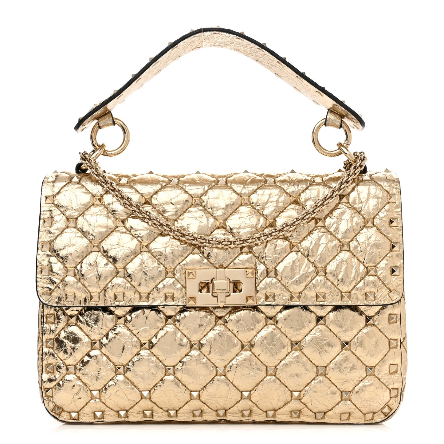 Metallic Wrinkled Lambskin Medium Rockstud Spike Shoulder Bag Mekong