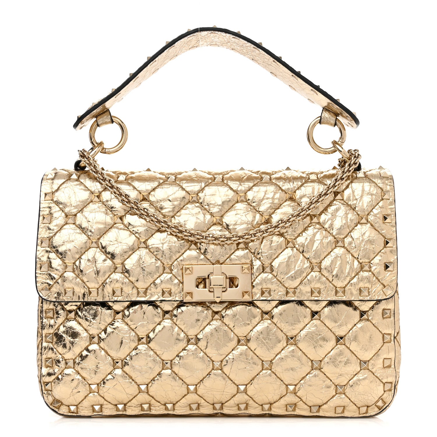 Valentino Garavani Metallic Wrinkled Lambskin Medium Rockstud Spike Shoulder Bag Mekong 1 of 16