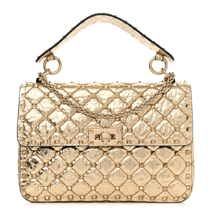 Valentino Garavani Metallic Wrinkled Lambskin Medium Rockstud Spike Shoulder Bag Mekong 1 of 16