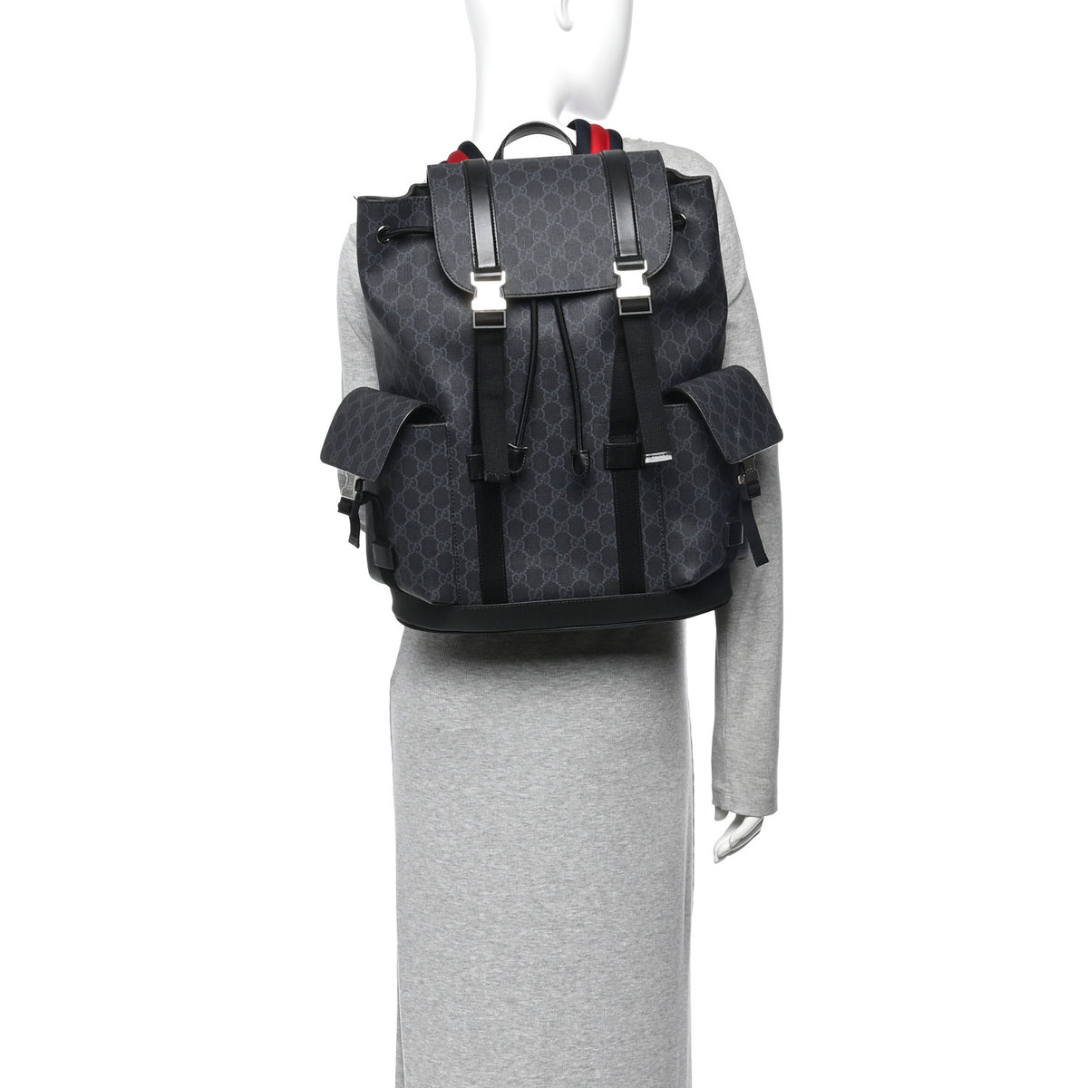 Soft GG Supreme Monogram Large Double Buckle Backpack Black