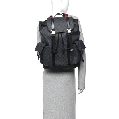 Gucci Soft GG Supreme Monogram Large Double Buckle Backpack Black 2 of 11