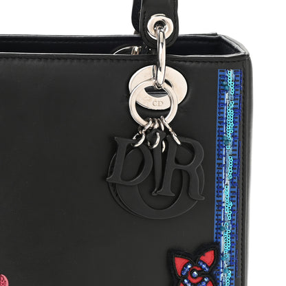 Christian Dior Smooth Calfskin Embroidered Beaded Floral Medium Lady Dior Black 7 of 9