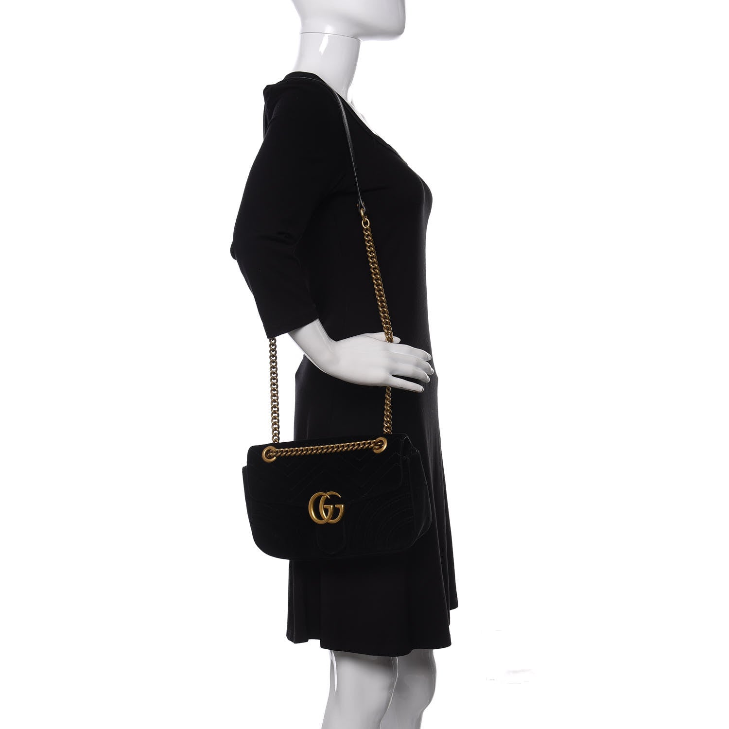 Gucci Velvet Matelasse Small GG Marmont Shoulder Bag Black 2 of 13