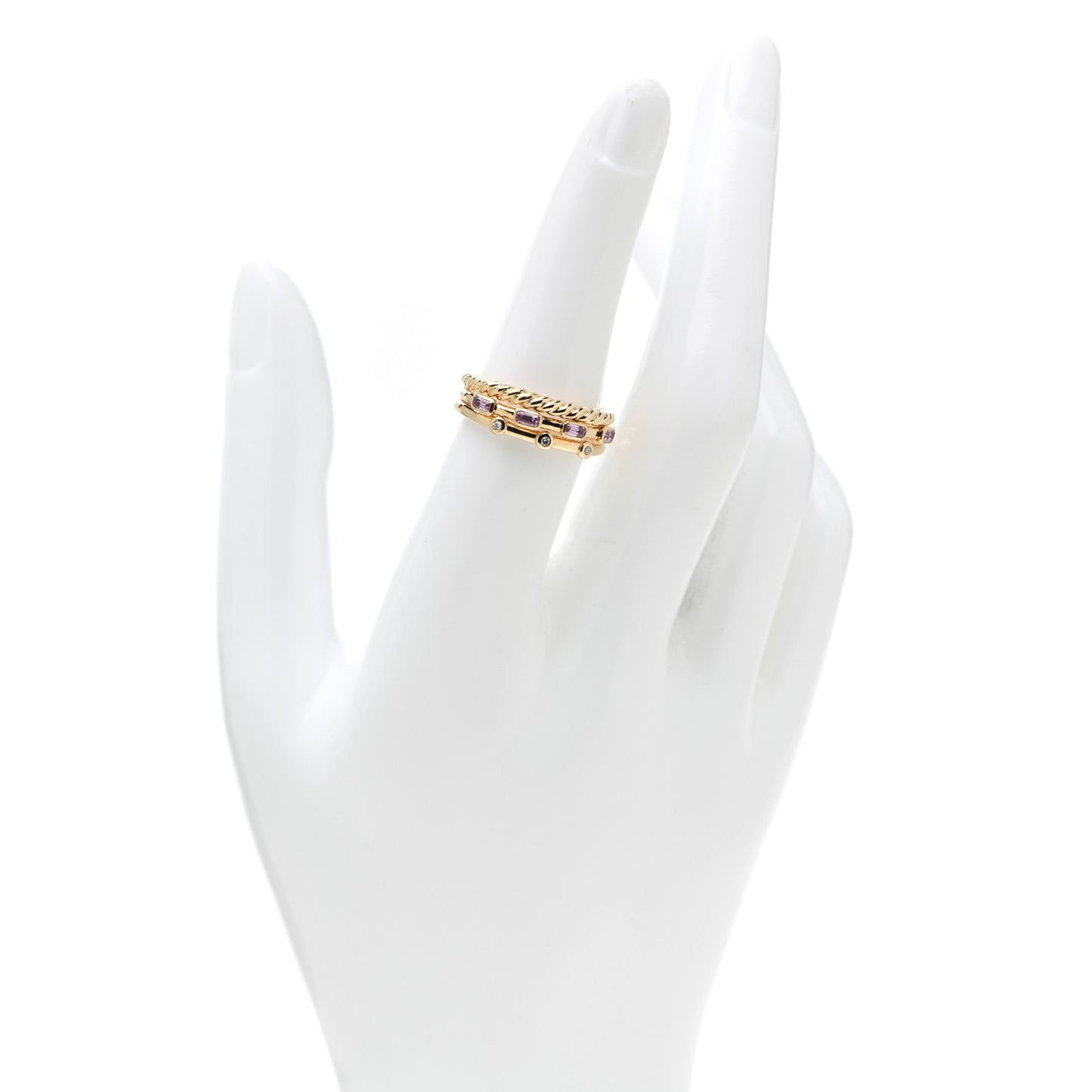 18K Yellow Gold Diamond Pink Sapphire Three Row Novella Ring 54 7