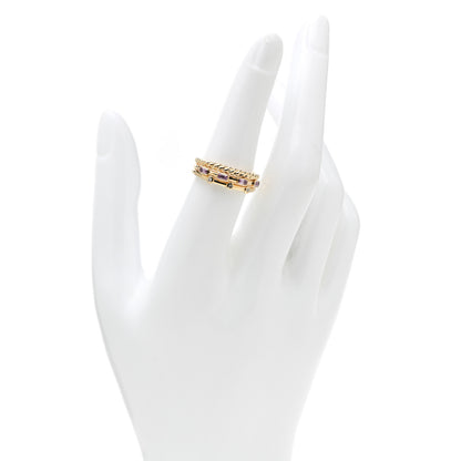 David Yurman 18K Yellow Gold Diamond Pink Sapphire Three Row Novella Ring 54 7 2 of 4