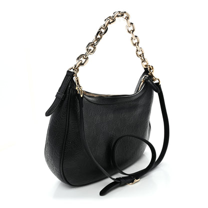 Gucci GG Grainy Calfskin Emblem Large Half Moon Shoulder Bag Black 3 of 11