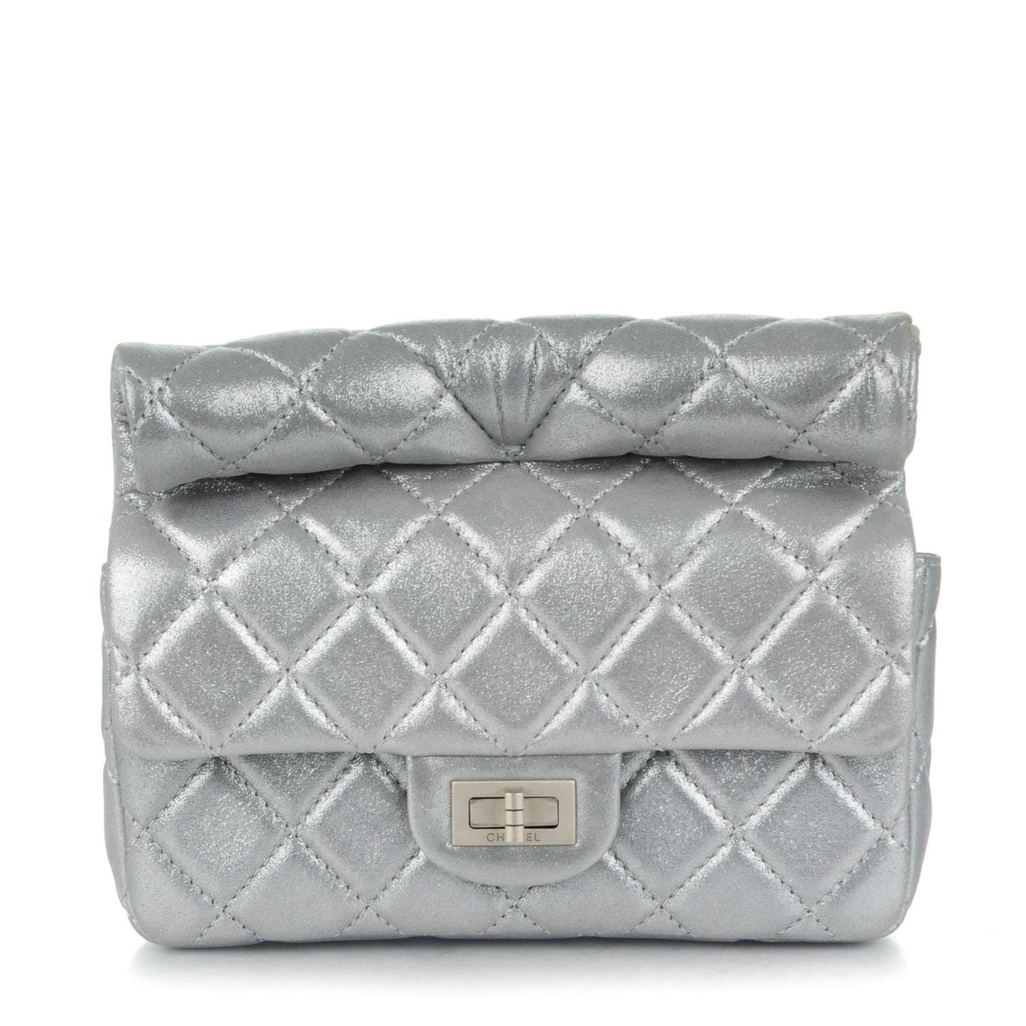 Iridescent Calfskin Quilted Small Roll Reissue Clutch Silver