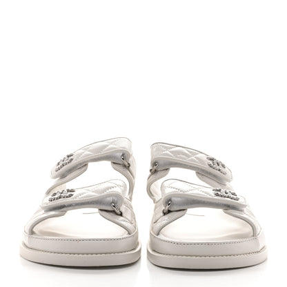 Chanel Lambskin Quilted Velcro Dad Chain CC Slide Sandals 38 White 3 of 14
