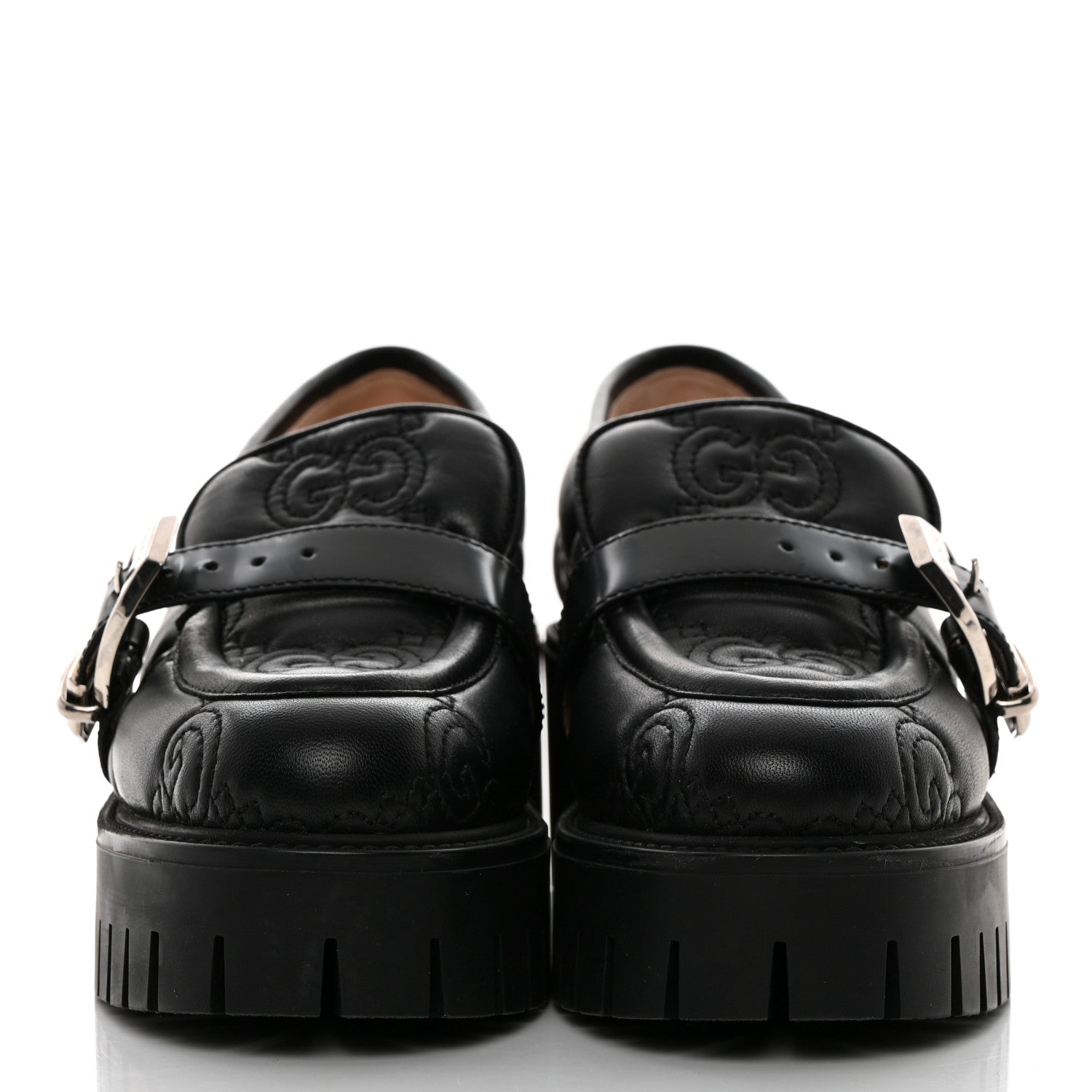 Gucci Nappa Cordovan Lux GG Matelasse Buckled Platform Lug Sole 60mm Loafers 36.5 Black 2 of 18