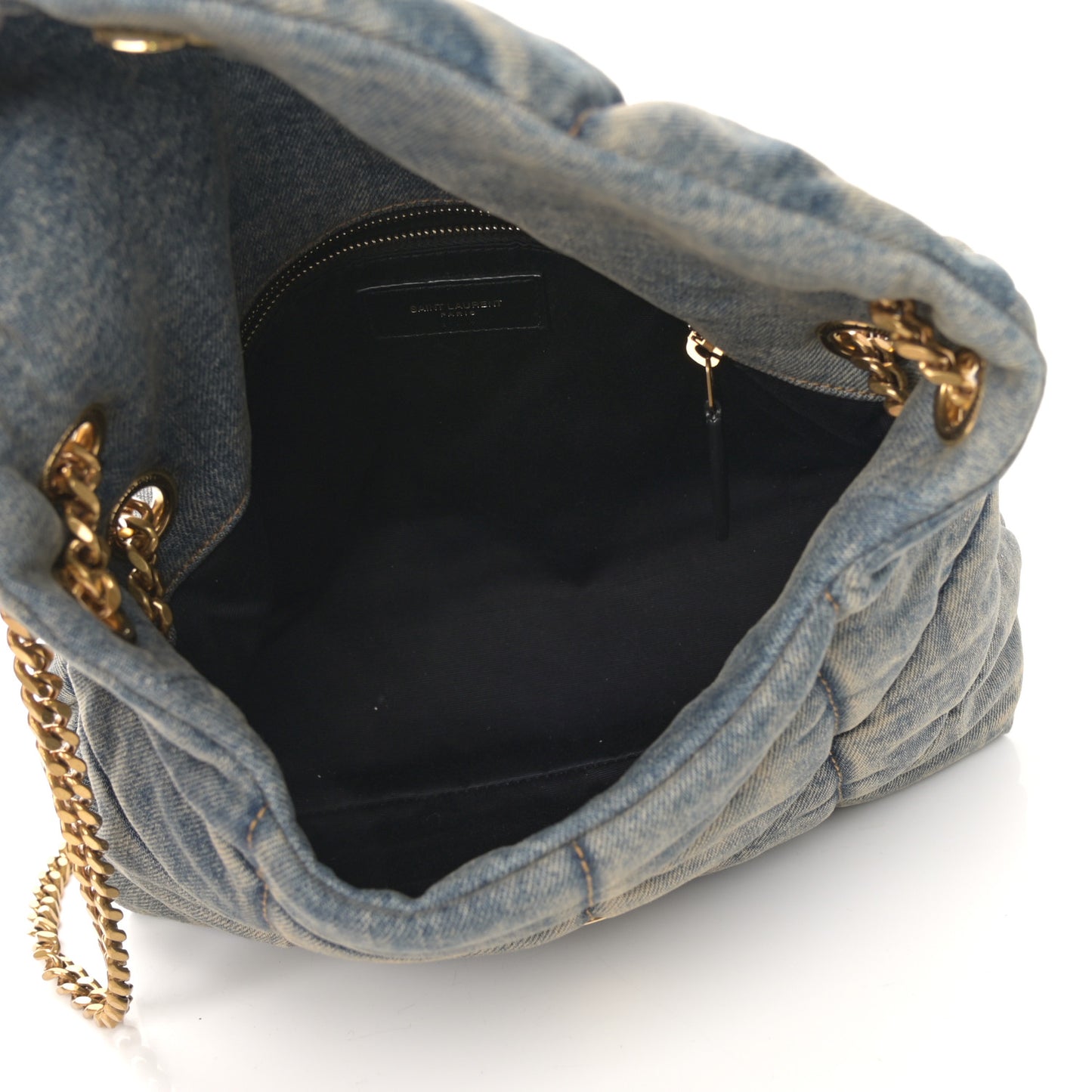 Denim Quilted Small Loulou Puffer Monogram Chain Satchel Blue Cinnamon