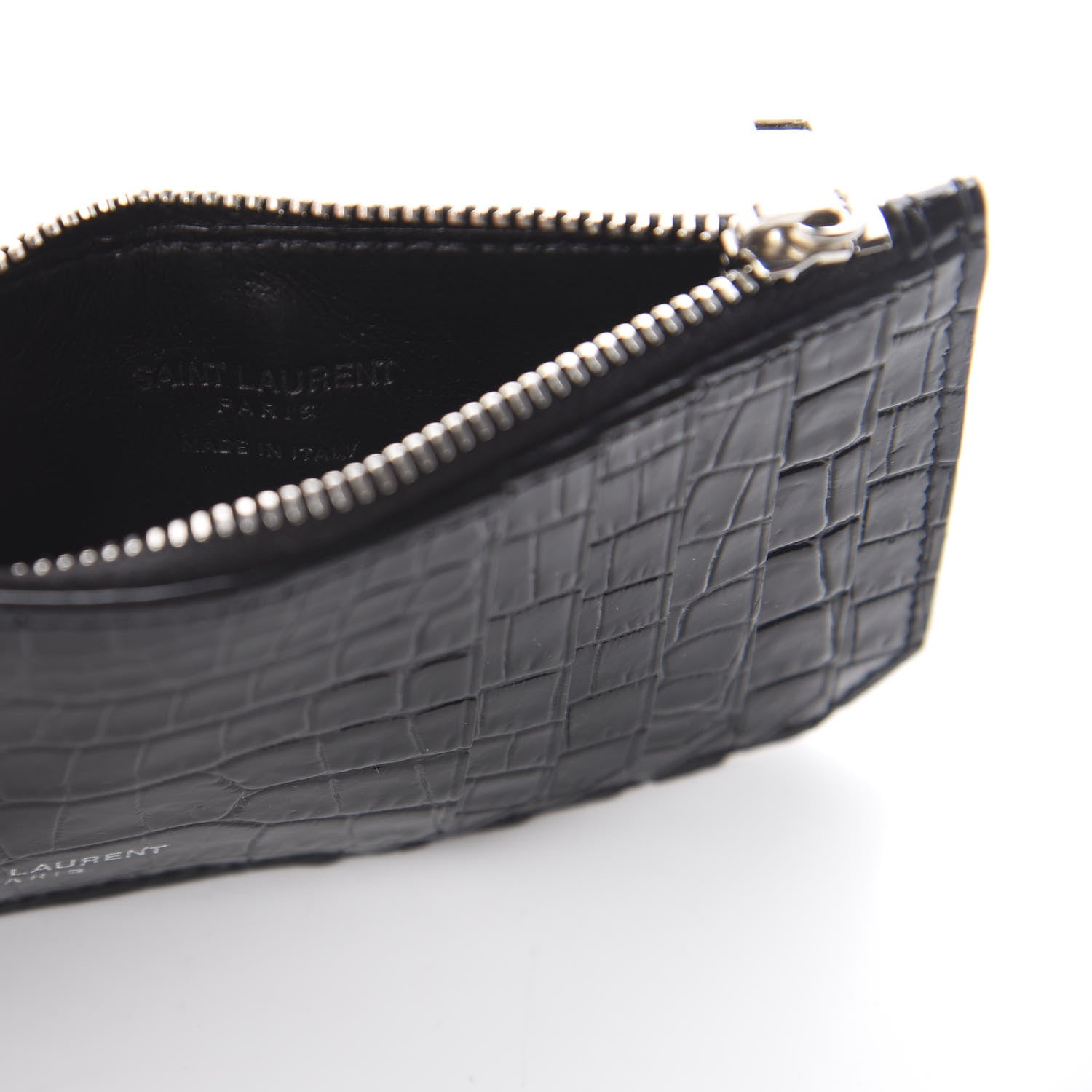 Saint Laurent Calfskin Crocodile Embossed 5 Fragments Zip Pouch Card Holder Black 5 of 5