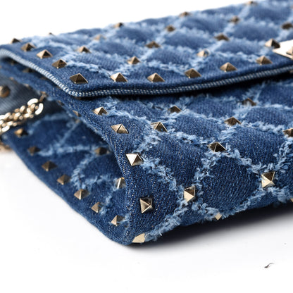 Valentino Garavani Denim Rockstud Spike Wallet on Chain Blue 5 of 8