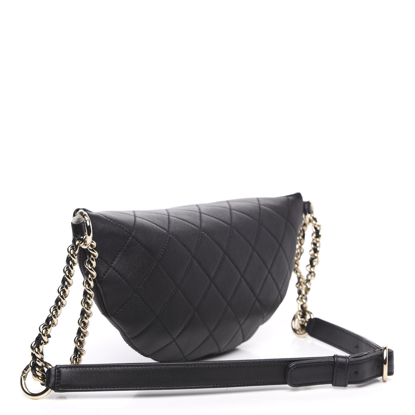 Lambskin Quilted Studded Waist Bag Fanny Pack Black