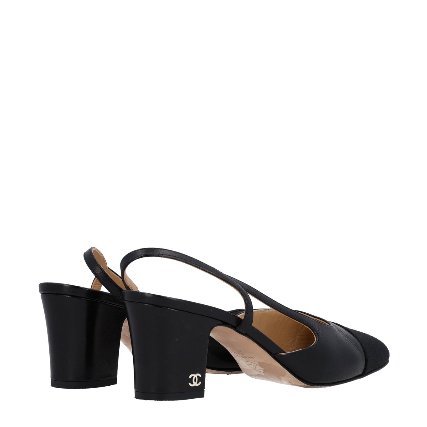 Goatskin Grosgrain Cap Toe CC Slingback Sandals 38.5 Black
