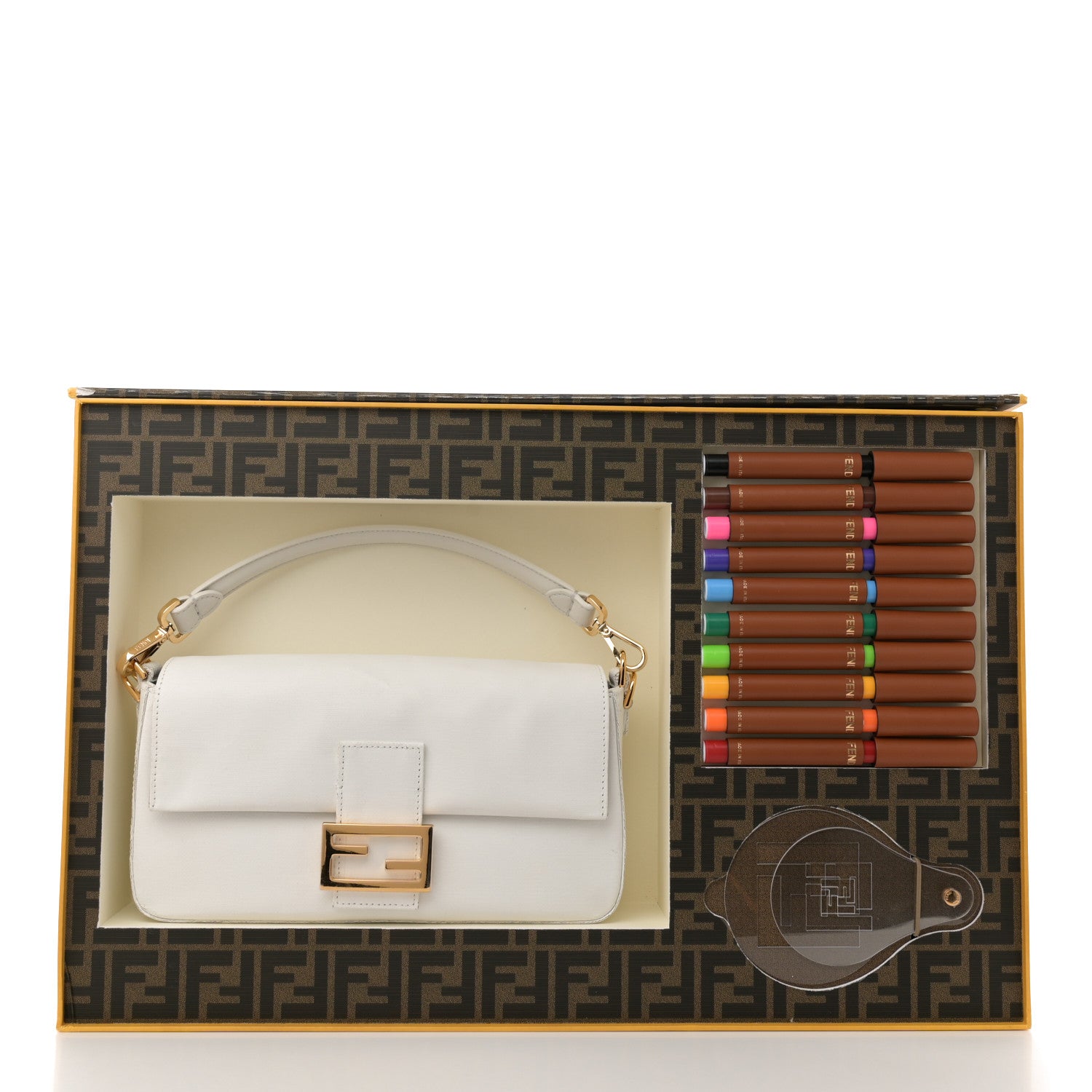 Fendi Linen Canvas Vitello King Painting Baguette With Marker Kit White 15 of 16