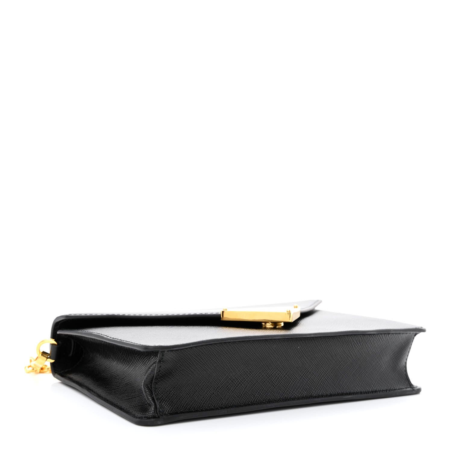 Prada Saffiano Lux Metal Triangle Logo Mini Envelope Chain Shoulder Bag Black 4 of 10