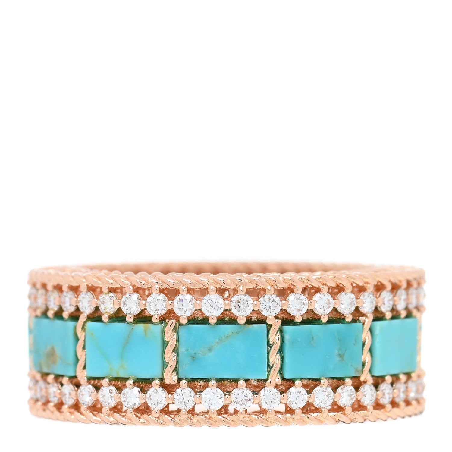Roberto Coin 18K Rose Gold Diamond Turquoise Art Deco Ring 54 6.75 1 of 4