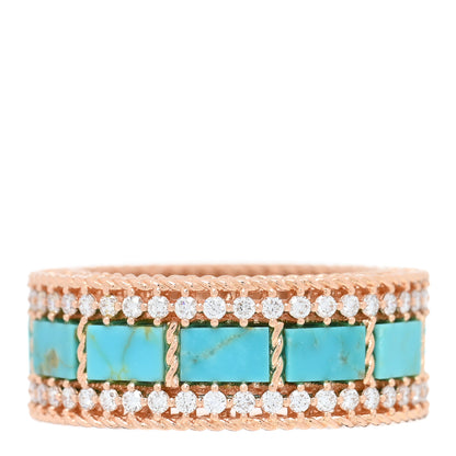 Roberto Coin 18K Rose Gold Diamond Turquoise Art Deco Ring 54 6.75 1 of 4
