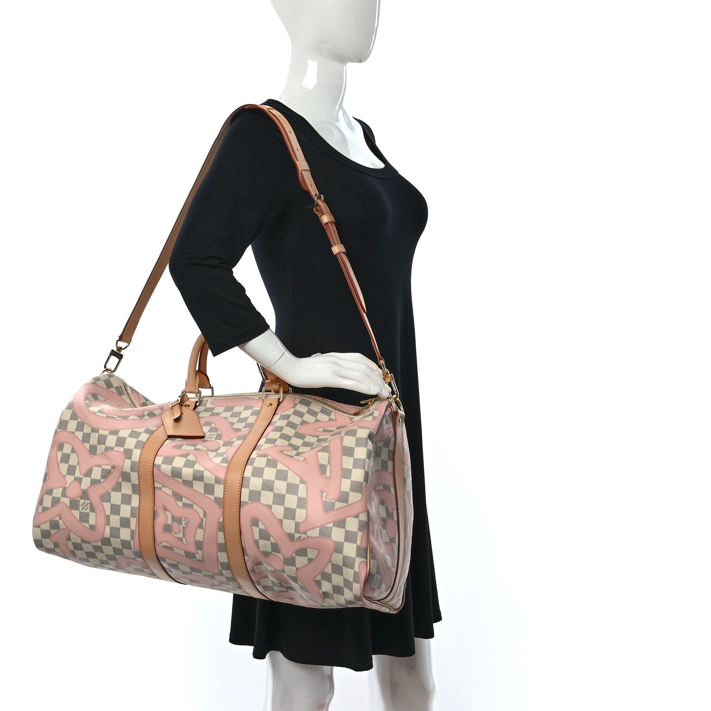 Damier Azur Tahitienne Keepall Bandouliere 50 Rose Ballerine