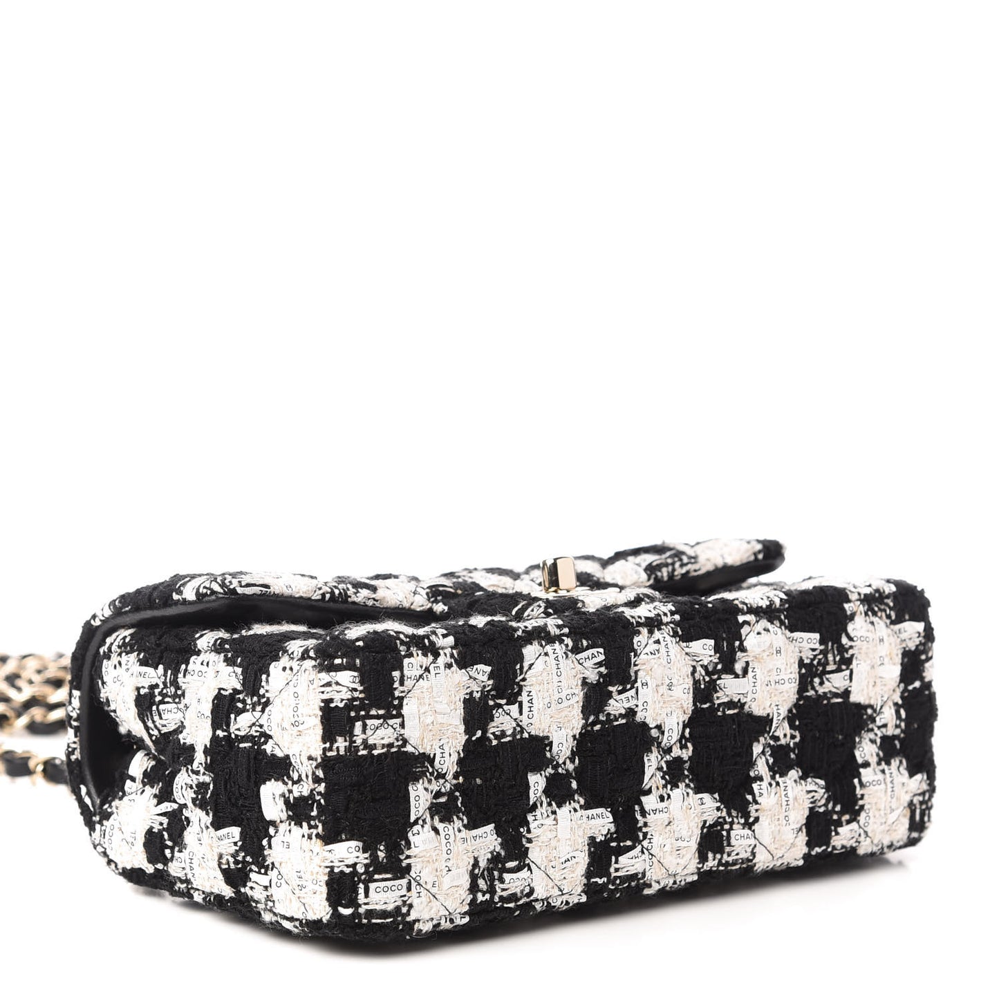 Tweed Quilted Mini Rectangular Flap Black Ecru White