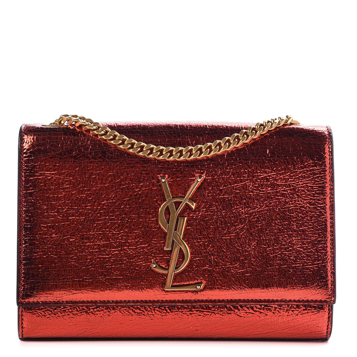 Metallic Calfskin Small Classic Monogram Kate Satchel Red