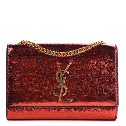 Saint Laurent Metallic Calfskin Small Classic Monogram Kate Satchel Red 1 of 8