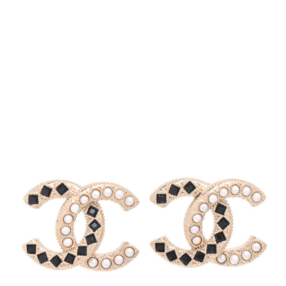Chanel Resin Pearl CC Earrings Gold Black 1 of 4
