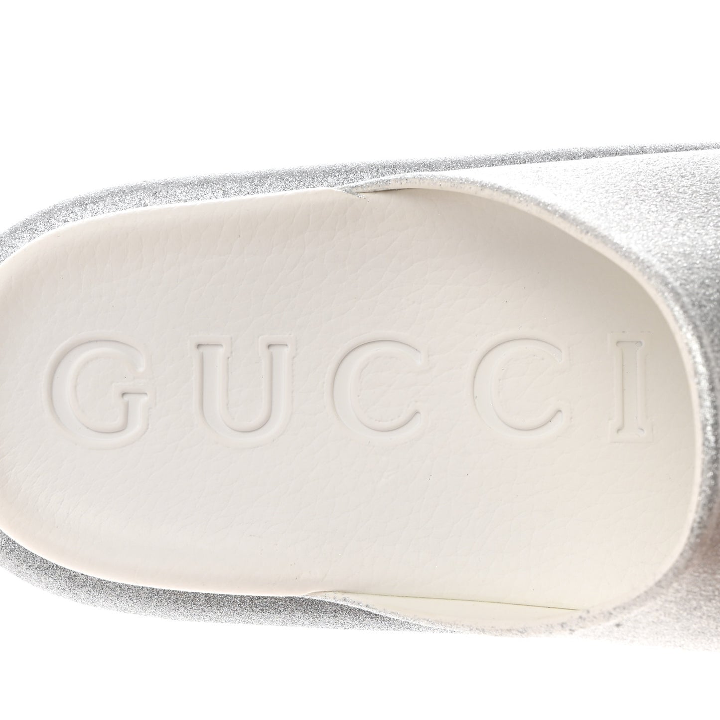 Glitter Rubber Womens Interlocking G Platform 42mm Slide Sandals 39 Silver