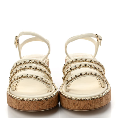 Chanel Lambskin Chain Cork Sandals 35.5 White 2 of 7