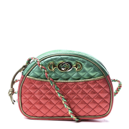 Gucci Laminated Nappa Trapuntata Mini Zumi Dome Shoulder Bag Rosso Jasmine Green Rame 1 of 10
