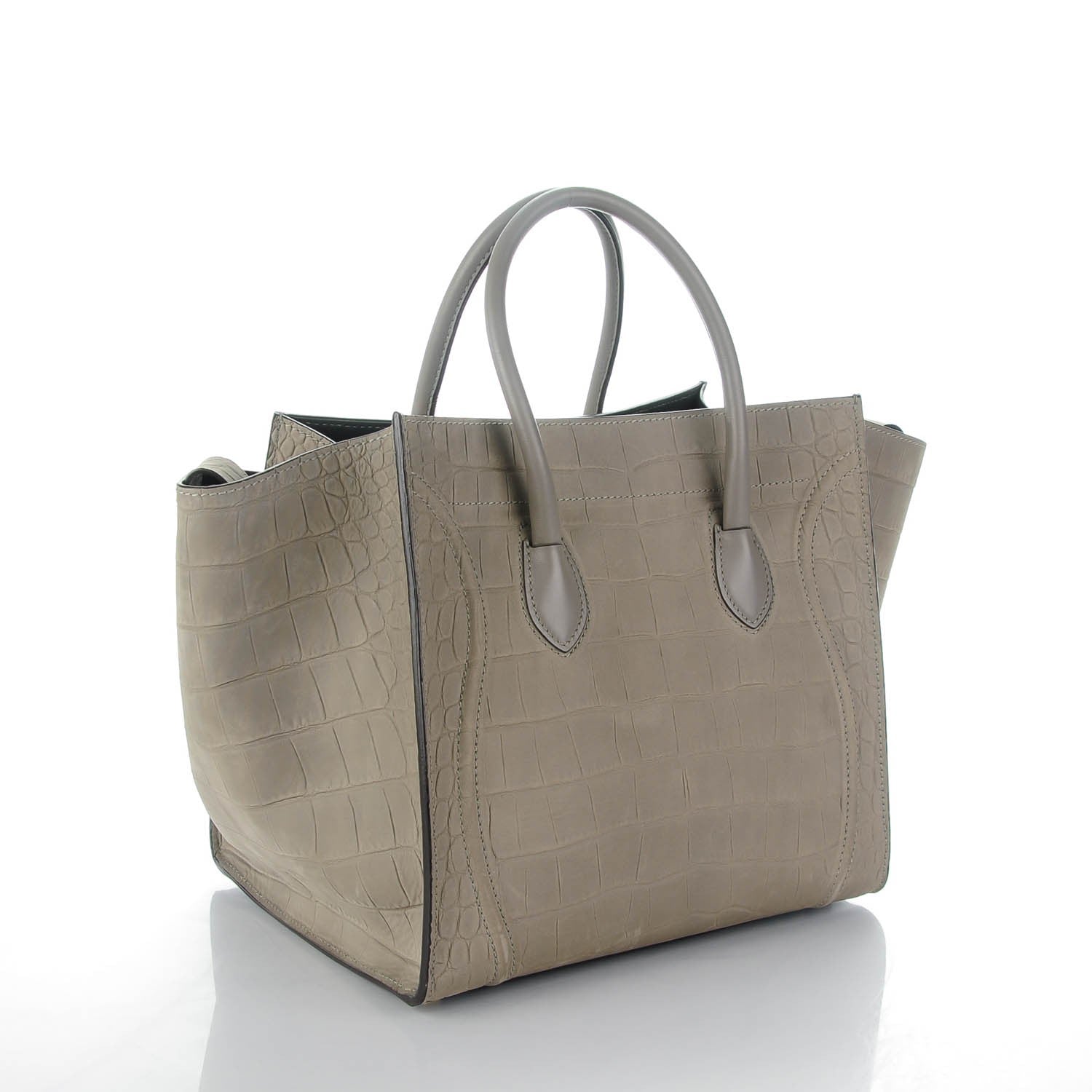 Celine Crocodile Embossed Nubuck Medium Phantom Luggage Grey 3 of 7