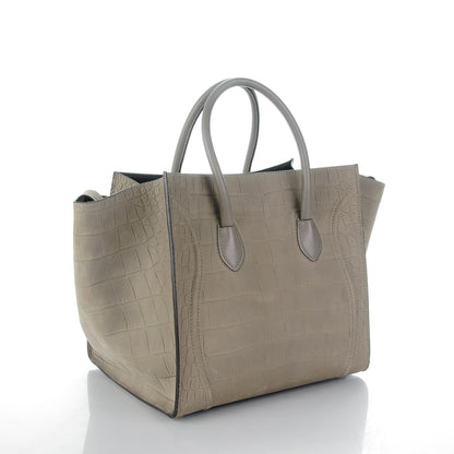 Celine Crocodile Embossed Nubuck Medium Phantom Luggage Grey 3 of 7