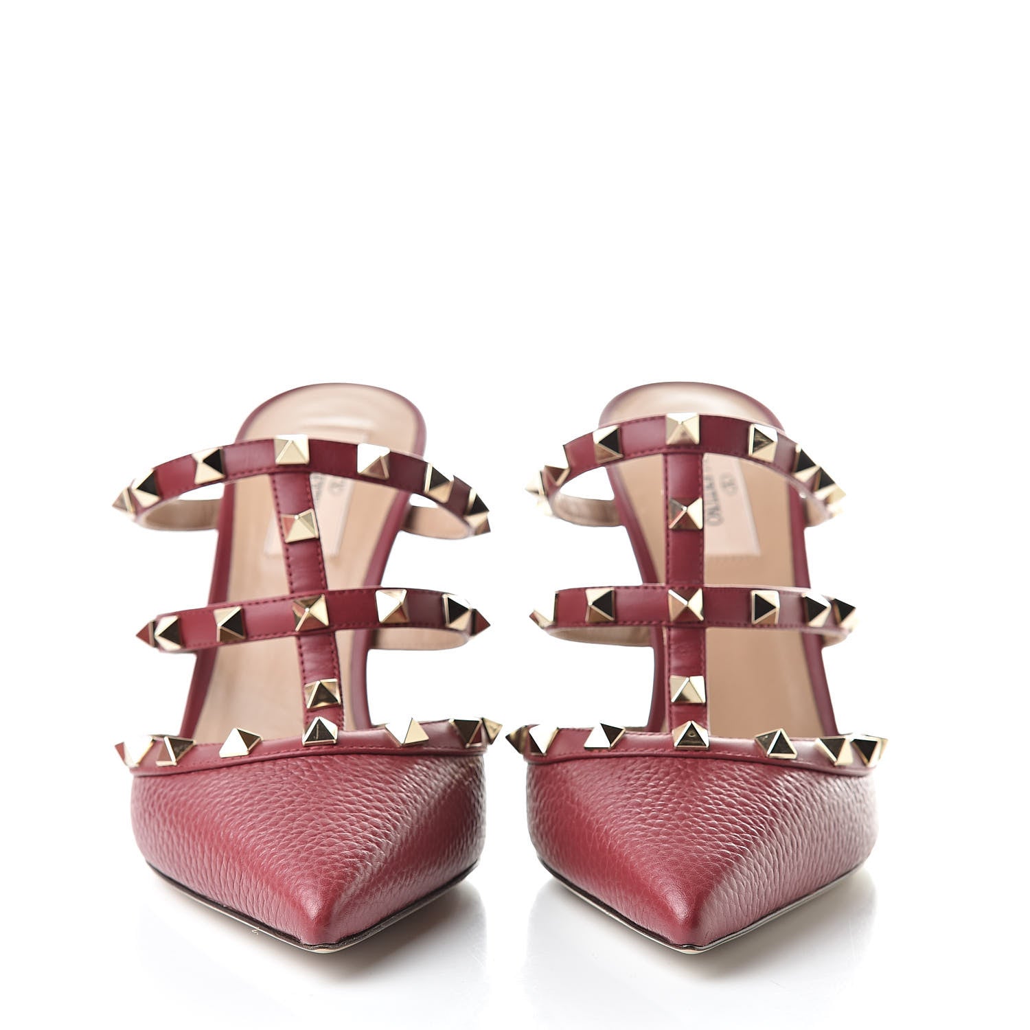 Valentino Garavani Pebbled Calfskin Rockstud 90mm Cage Mules 38.5 Rubino 2 of 8